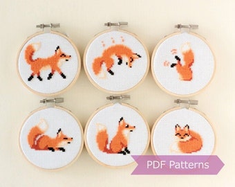 Fox cross stitch pattern PDF bundle - Set of 6 fox patterns - Instant download - Small