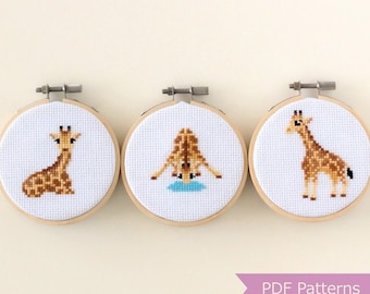 Giraffe cross stitch pattern PDF bundle - Set of 3 giraffe patterns - Instant download - Small