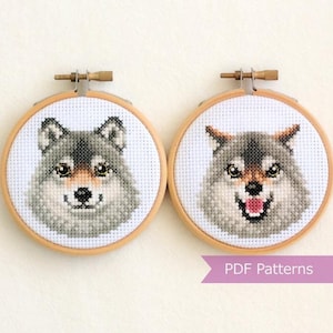 Wolf cross stitch pattern PDF bundle - Wolf + wolf growling embroidery -  Instant download - Small