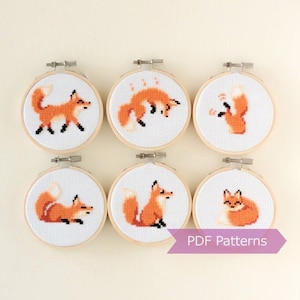 Lot PDF de modèles de renard au point de croix - Lot de 6 modèles de renard - Téléchargement immédiat - Petit