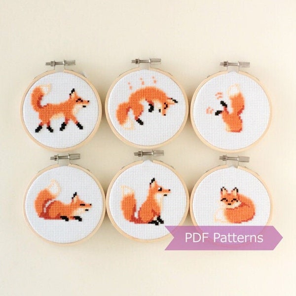 Fox cross stitch pattern PDF bundle - Set of 6 fox patterns - Instant download - Small