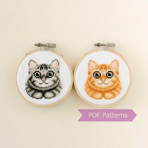 Tabby Cat bundle cross stitch pattern PDF - Tabby + Orange Tabby Cat embroidery - Instant download - Small