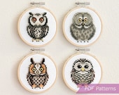 ふくろうページ‼️ フクロウのクロスステッチパターンバンドル（セットB） - 4つの
