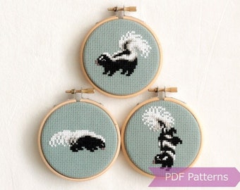 Skunks cross stitch PDF bundle - Hooded skunk / Striped skunk / Spotted skunk embroidery - Instant download - Small