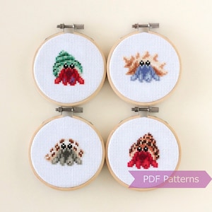 Hermit Crabs cross stitch pattern PDF bundle - Set of 4 hermit crab patterns - Instant download - Small