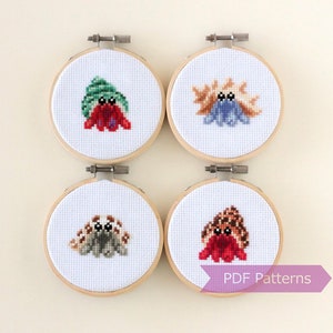 Hermit Crabs cross stitch pattern PDF bundle - Set of 4 hermit crab patterns - Instant download - Small
