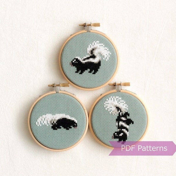 Skunks cross stitch PDF bundle - Hooded skunk / Striped skunk / Spotted skunk embroidery - Instant download - Small