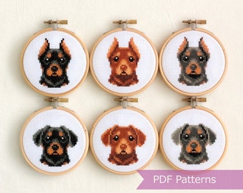 Doberman cross stitch pattern PDF Megabundle - Black + Red + Blue Dobermann Pinscher embroidery -  Instant download - Small