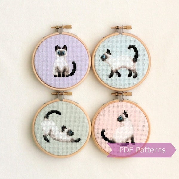 Siamese cat cross stitch pattern bundle - Siamese cat embroidery patterns - Instant Download PDFs - Small