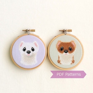 Stoat cross stitch pattern PDF bundle - Stoat/Weasel winter and summer coat embroidery patterns - Instant download - Small