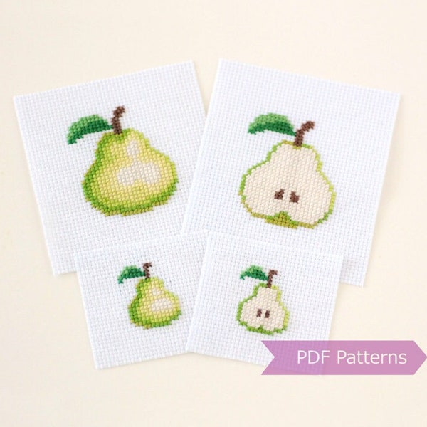 Pear cross stitch pattern bundle PDF - Pear embroidery - 2 sizes (small + tiny) + 2 types (whole + half) - Instant download