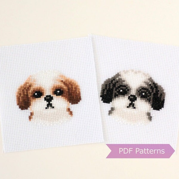 Shih Tzu cross stitch pattern PDF bundle - Shih Tzu Embroidery - Instant download - Small