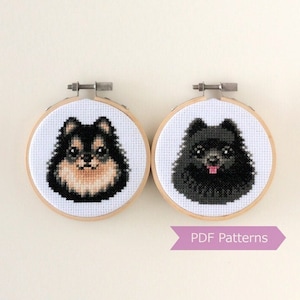 Pomeranian cross stitch pattern PDF bundle B - Black and Tan + Black Pomeranian embroidery PDF bundle - Instant download - Small