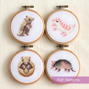 Armadillos cross stitch PDF bundle - 9-, 6-, 3-banded + pink armadillo combo - Instant download - Small
