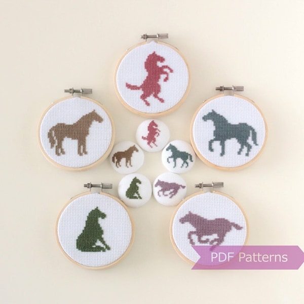 Lot PDF motif point de croix Silhouettes de chevaux - Lot de 10 modèles de silhouettes de chevaux - Téléchargement immédiat - Petit + petit