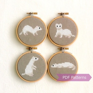 White Ferret cross stitch pattern PDF bundle - White Ferret embroidery PDF - Instant download - Small