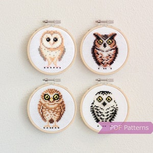 Owls cross stitch pattern bundle (Set A) - Set of 4 patterns - Instant Download PDFs