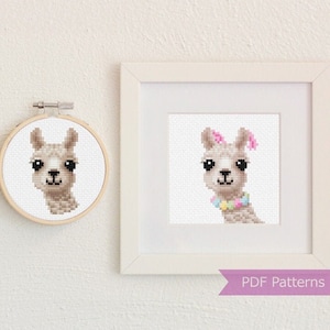 Llama cross stitch pattern PDF - Llama + Decorated Llama - Instant download - Small