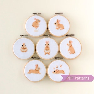 Bunnies cross stitch pattern PDF bundle - Set of 7 rabbit patterns - Instant download - Small