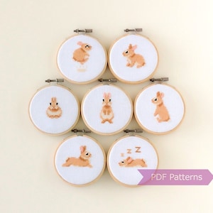 Rabbits cross stitch pattern PDF bundle - Set of 7 bunny patterns - Instant download - Small