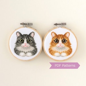Long-haired Cat cross stitch pattern PDF bundle - Gray + Orange Cat embroidery - Instant download - Small