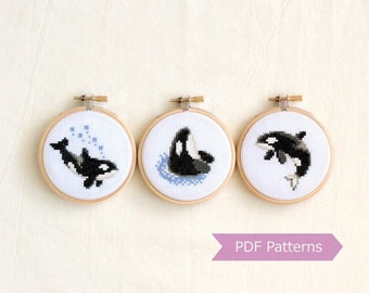 Orca cross stitch pattern PDF bundle - Set of 3 killer whale patterns - Instant download - Small