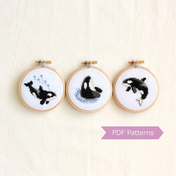 Orca cross stitch pattern PDF bundle - Set of 3 killer whale patterns - Instant download - Small