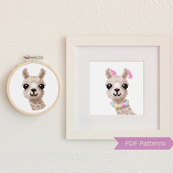 Llama cross stitch pattern PDF - Llama + Decorated Llama - Instant download - Small