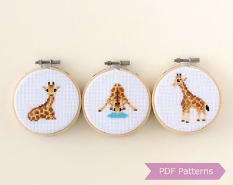 Giraffe cross stitch pattern PDF bundle - Set of 3 giraffe patterns - Instant download - Small