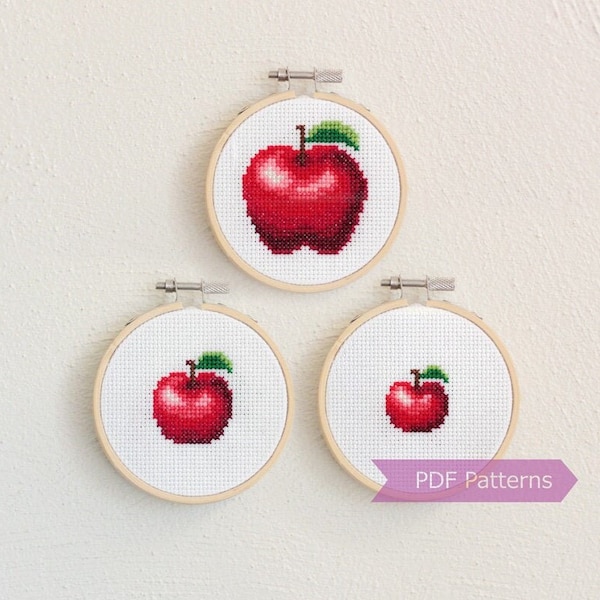 Apples cross stitch pattern PDF - Apple embroidery - 3 sizes (small + smaller + tiny) - Instant download