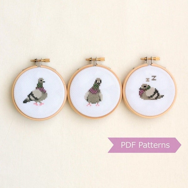 Lot PDF de motifs pigeons point de croix - Lot de 3 modèles de pigeons - Téléchargement immédiat - Petit