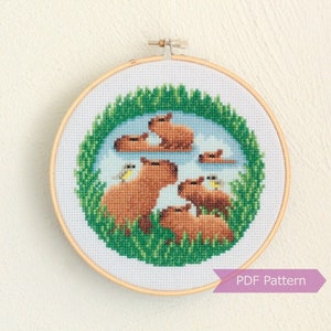 The World of Capybaras cross stitch pattern PDF - Capybara embroidery - Instant download - Medium