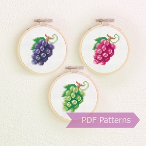 Grape cross stitch pattern PDF - Grape embroidery - 3 colors - Instant download - Small