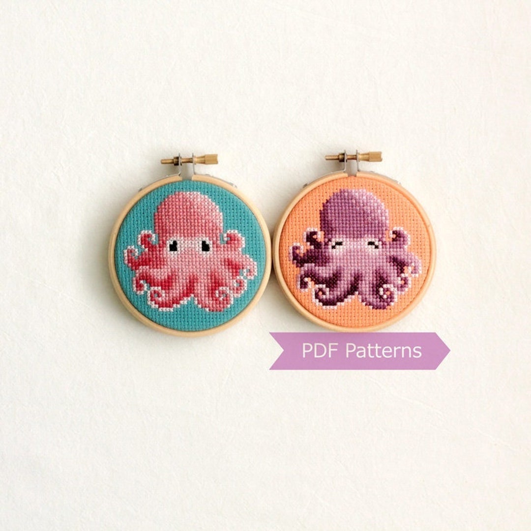 Octopus Cross Stitch Pattern PDF Bundle Red Purple Octopus Etsy