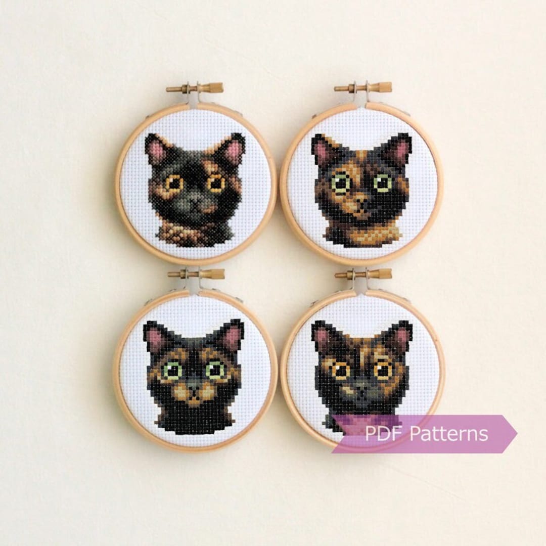 Tortoiseshell Cat Cross Stitch Pattern PDF Bundle - 4 Variations
