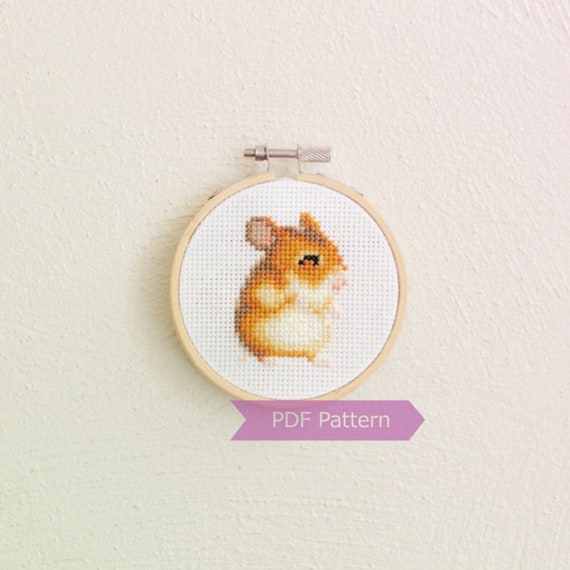 Golden Hamster cross stitch pattern PDF - Syrian Hamster embroidery - Instant download - Small