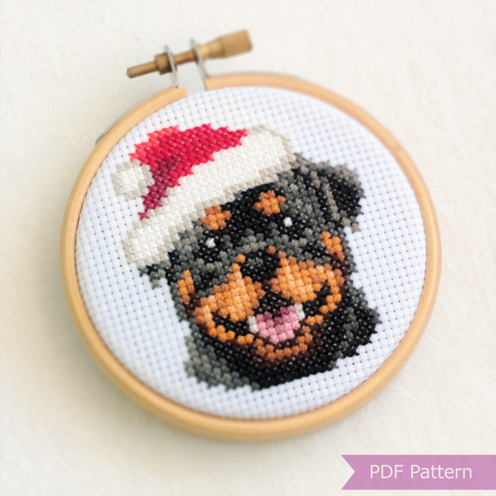 Rottweiler Wearing Santa Hat Cross Stitch PDF - Christmas Embroidery ...