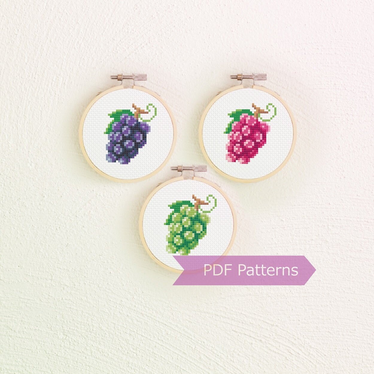ブドウのクロスステッチパターンPDF - ブドウの刺繍 - 3色 - 即時