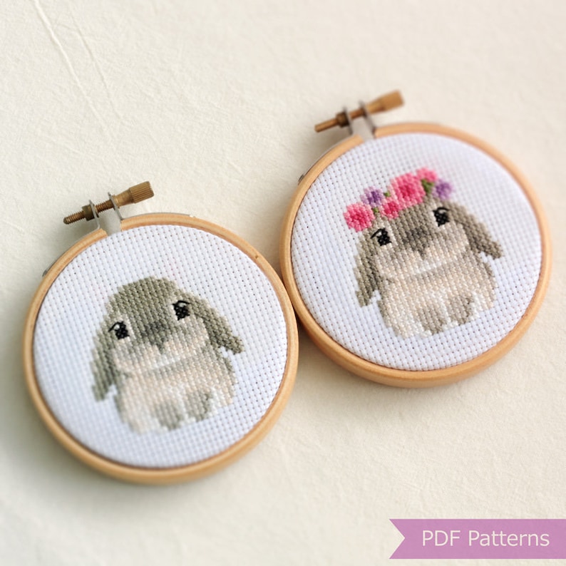 Lop-eared Gray Rabbit Cross Stitch Pattern PDF Bundle - Bunny + Bunny ...