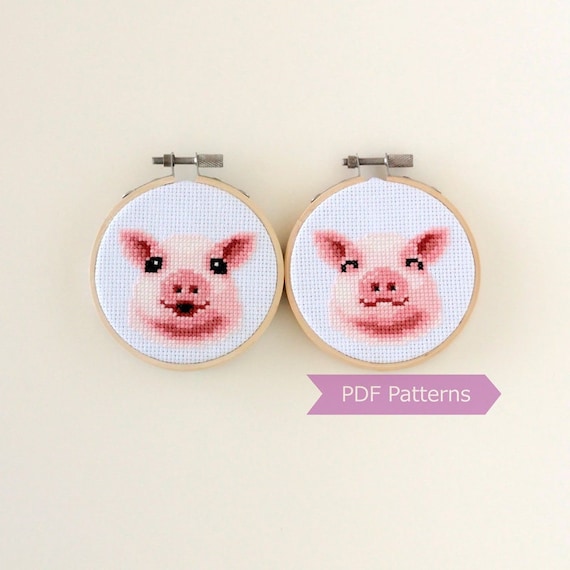 happy pig☆様 Happy Pig Cross Stitch Pattern PDF - Pig + Smiling Pig Embroidery