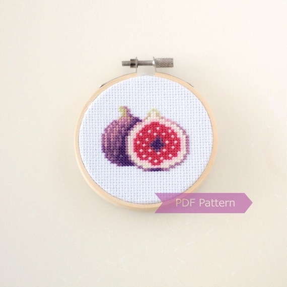 Fig cross stitch pattern PDF - Brown turkey fig embroidery PDF - Instant download - Small