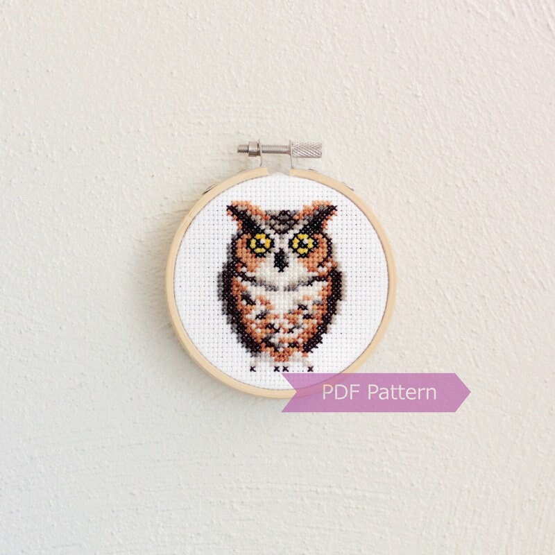 Great Horned Owl cross stitch pattern PDF - Great Horned Owl embroidery - Instant download - Small