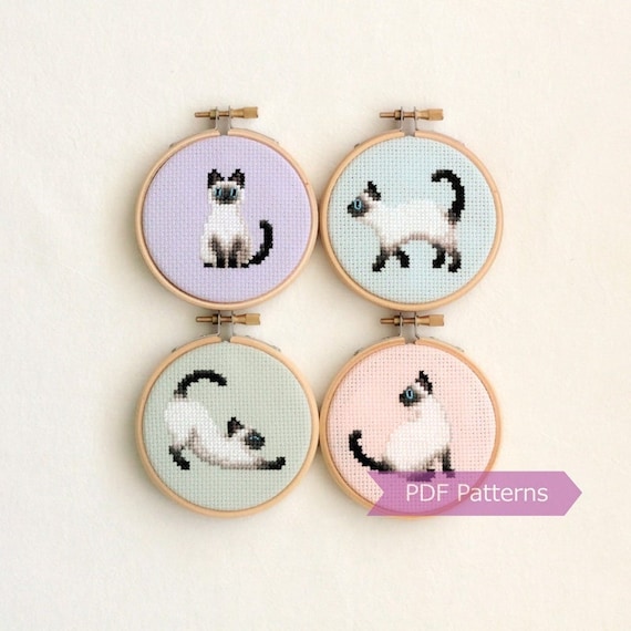 Siamese cat cross stitch pattern bundle - Siamese cat embroidery patterns - Instant Download PDFs - Small