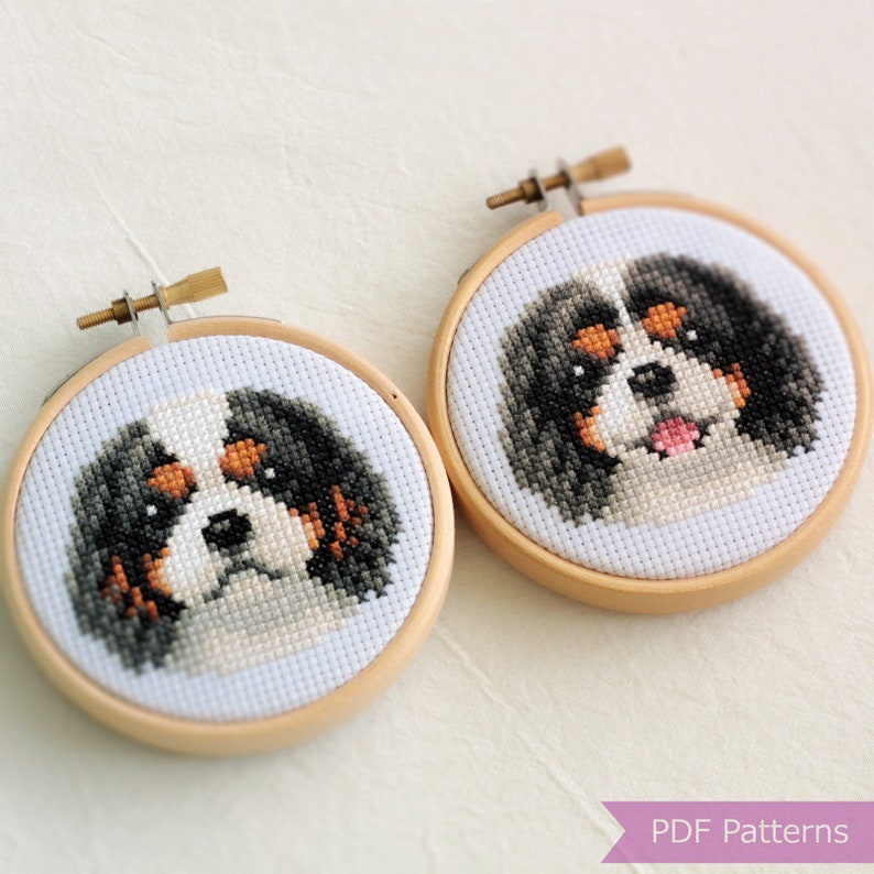 Tricolor Cavalier King Charles Spaniels PDF bundle Cavalier King Charles Spaniels Tricolor embroidery Instant download Small image 2