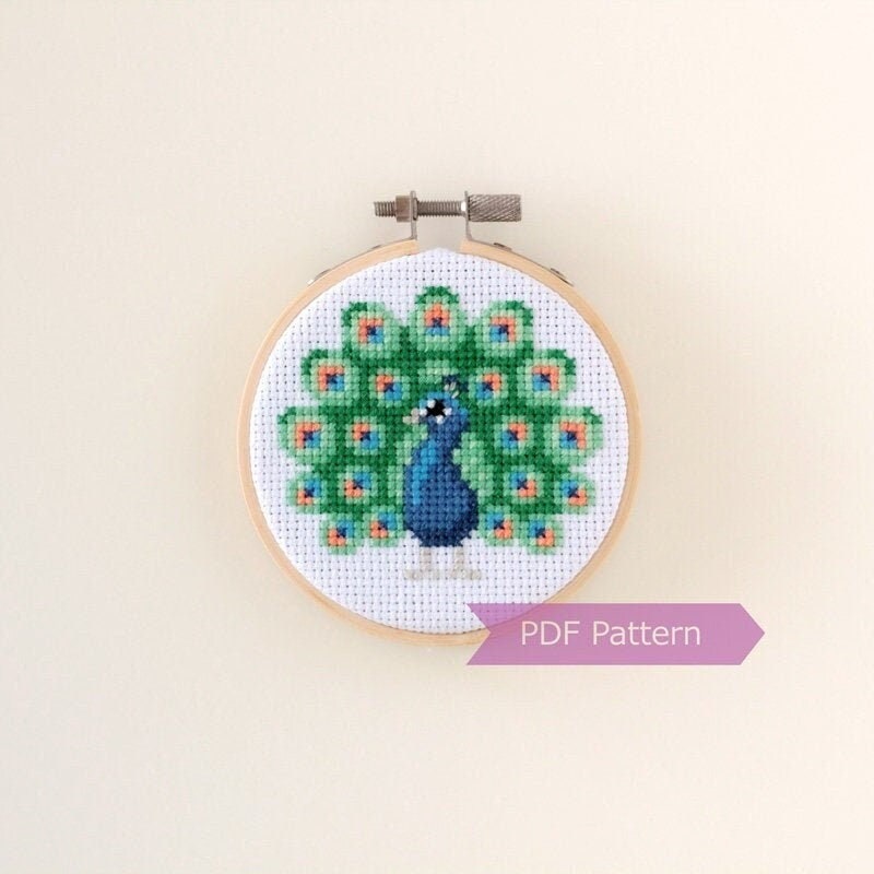 孔雀のクロスステッチパターンPDF - 孔雀の刺繍 - 即時ダウンロード