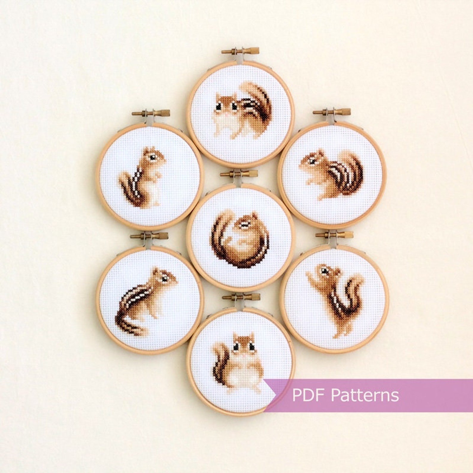 Chipmunks Cross Stitch Pattern Bundle - Set of 7 Chipmunk Embroidery ...