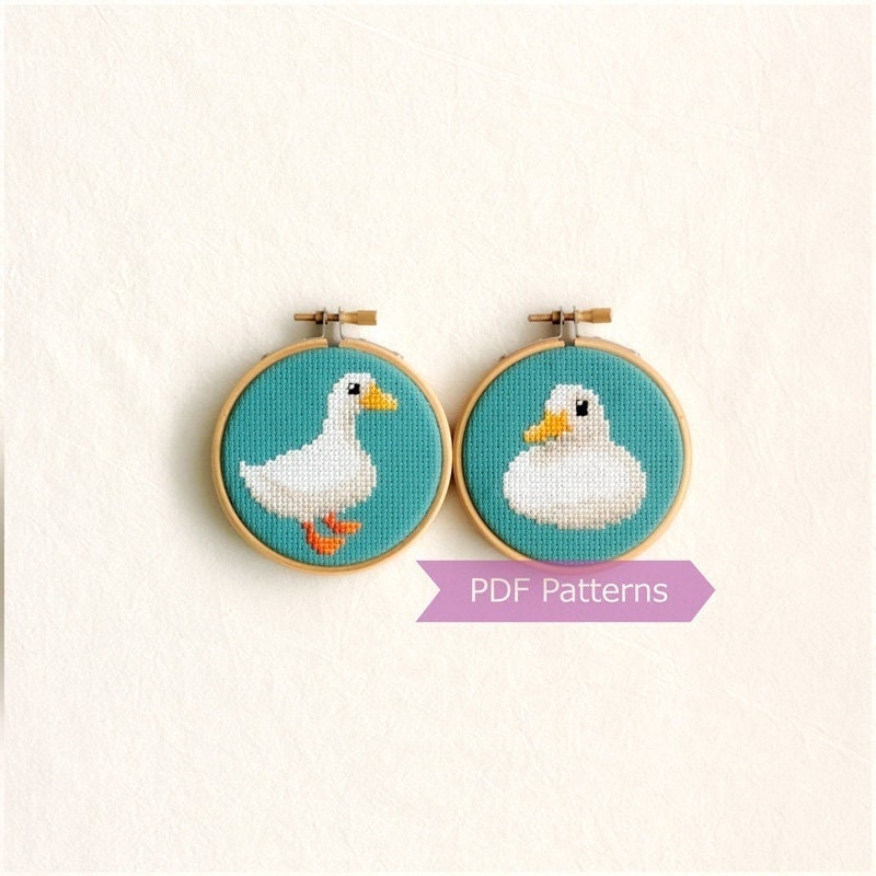 Duck cross stitch pattern PDF bundle - Call duck embroidery patterns - Instant download - Small