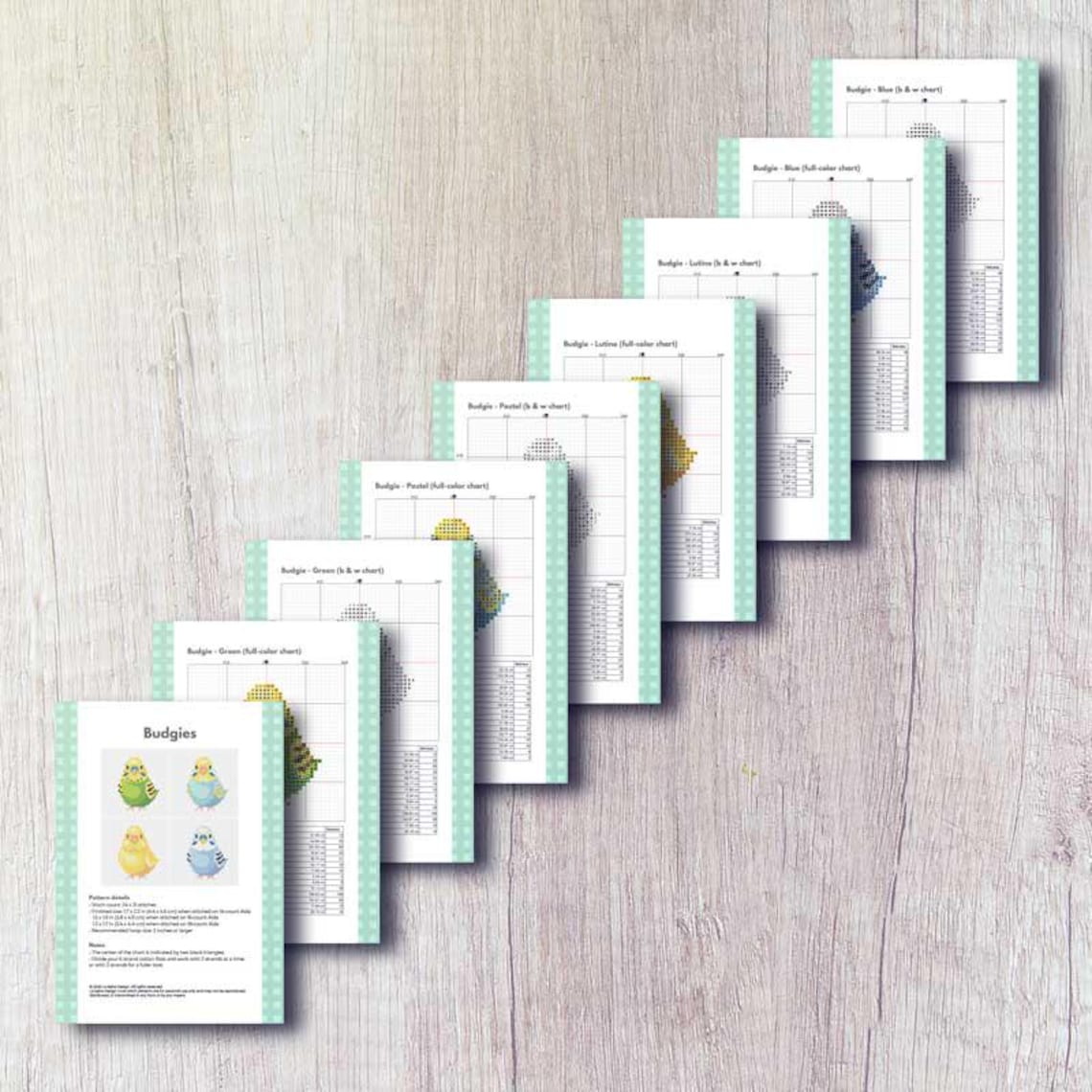 Budgie Cross Stitch Pattern PDF Bundle - Green + Pastel + Lutino + Blue ...