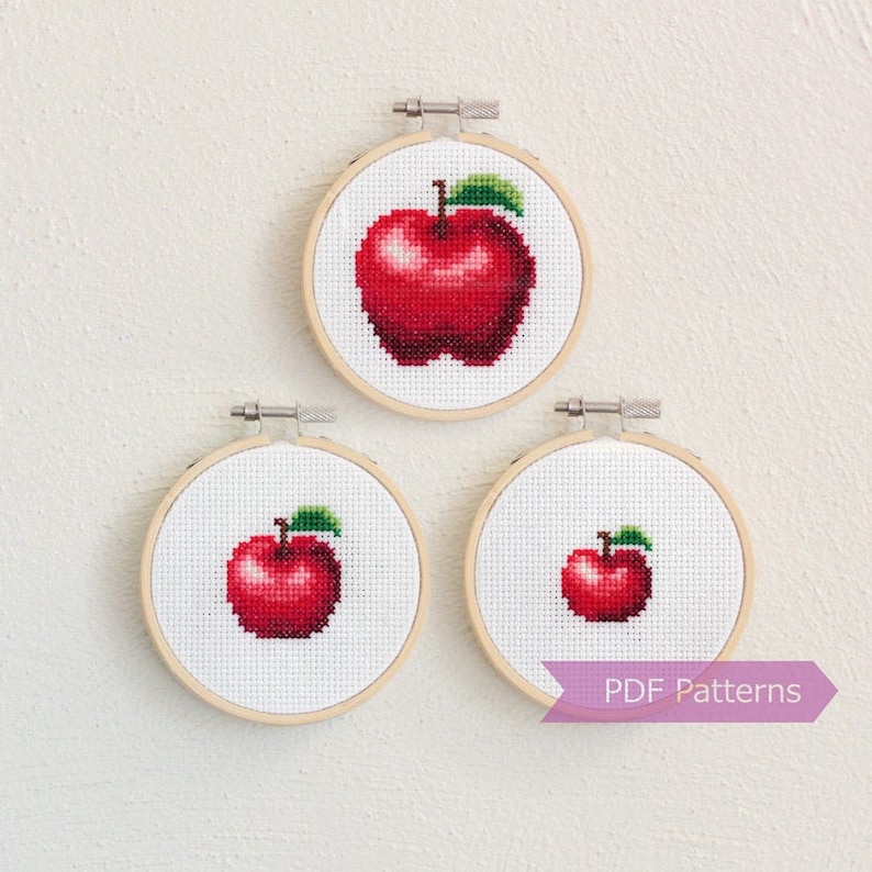 Apples Cross Stitch Pattern PDF Apple Embroidery 3 Sizes Etsy