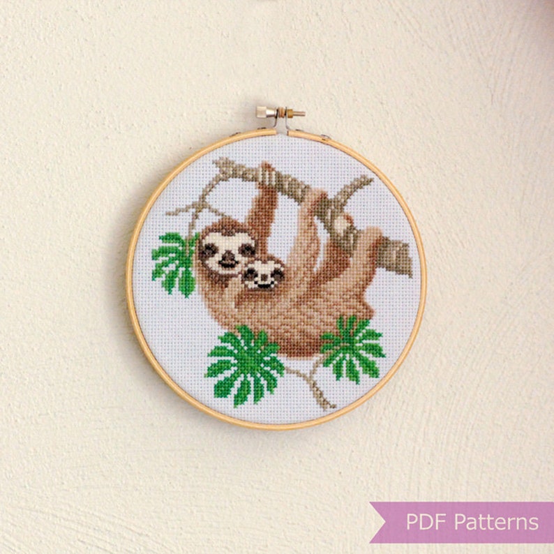 Three-toed Sloth Cross Stitch Pattern PDF Sloth Embroidery - Etsy